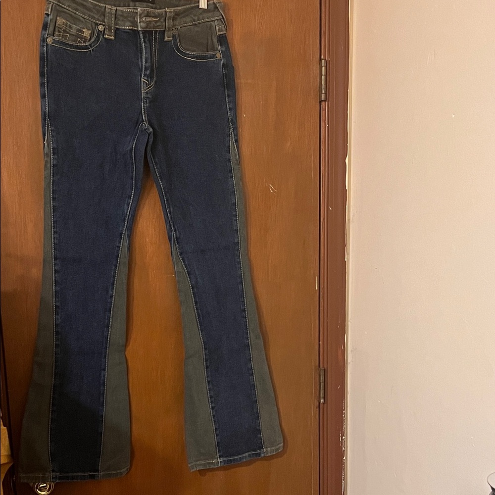 True Religion Blue and Gray Flare Jeans